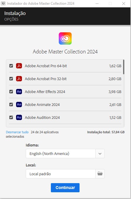 Acrobat Pro 64 bits Acrobat Pro 32 bits After Effects 2024 Animate 2024 Audition 2024 Bridge 2024 Character Animator 2024 Dimension Dreamweaver 2021 Fresco Illustrator 2024 InCopy 2024 InDesign 2024 Lightroom Classic Media Encoder 2024 Photoshop 2024 Premiere Pro 2024 Premiere Rush, Substance 3D Designer, 3D Modeler, 3D Painter, 3D Sampler, Substance 3D Stager e Adobe XD. Acrobat Pro 64 bits Acrobat Pro 32 bits After Effects 2024 Animate 2024 Audition 2024 Bridge 2024 Character Animator 2024 Dimension Dreamweaver 2021 Fresco Illustrator 2024 InCopy 2024 InDesign 2024 Lightroom Classic Media Encoder 2024 Photoshop 2024 Premiere Pro 2024 Premiere Rush, Substance 3D Designer, 3D Modeler, 3D Painter, 3D Sampler, Substance 3D Stager e Adobe XD.