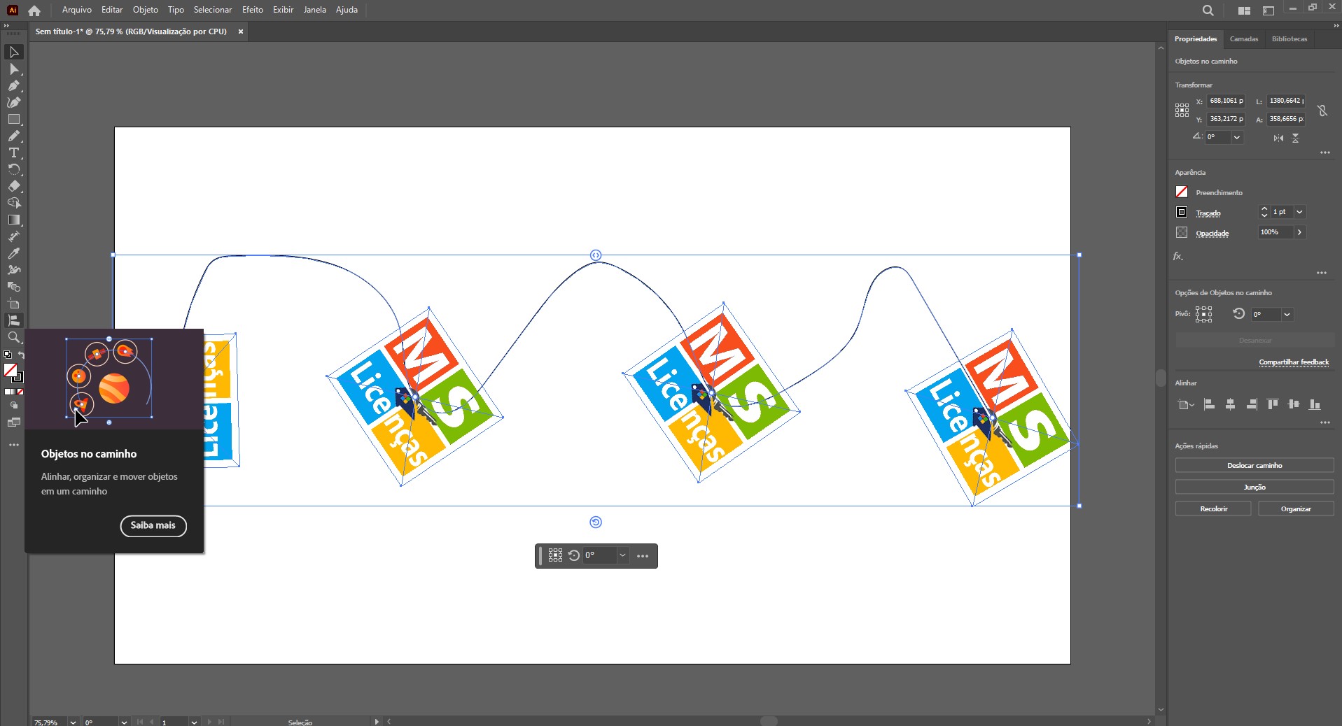 Adobe Illustrator 2025 - object on path - Objetos no caminho